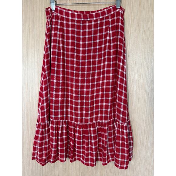 NEW Rails Lizzy Linen Blend Ruffle Hem Wrap Skirt Womens Size Large Plaid Red - Picture 5 of 12
